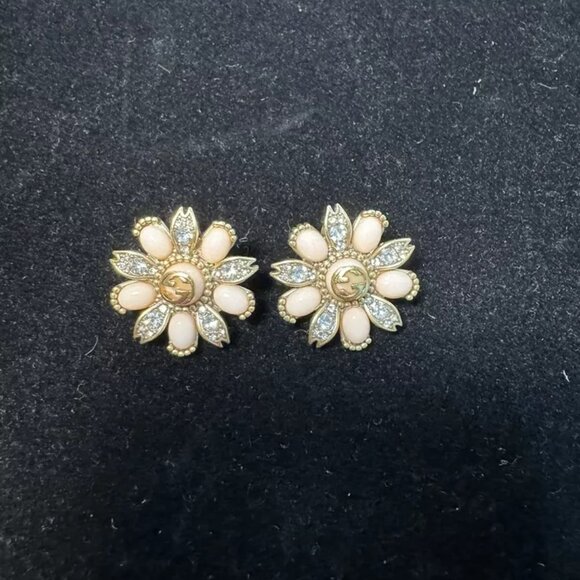 Gucci 18k Yellow Gold 0.65cttw Diamond Gucci Flora Drop  Gucci Earrings Pink Crystal Floral Antique Gold Tone Finish